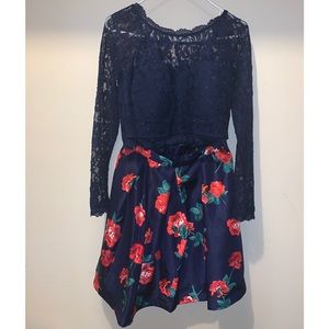 Long Sleeve with Floral Print Two-Piece Dress